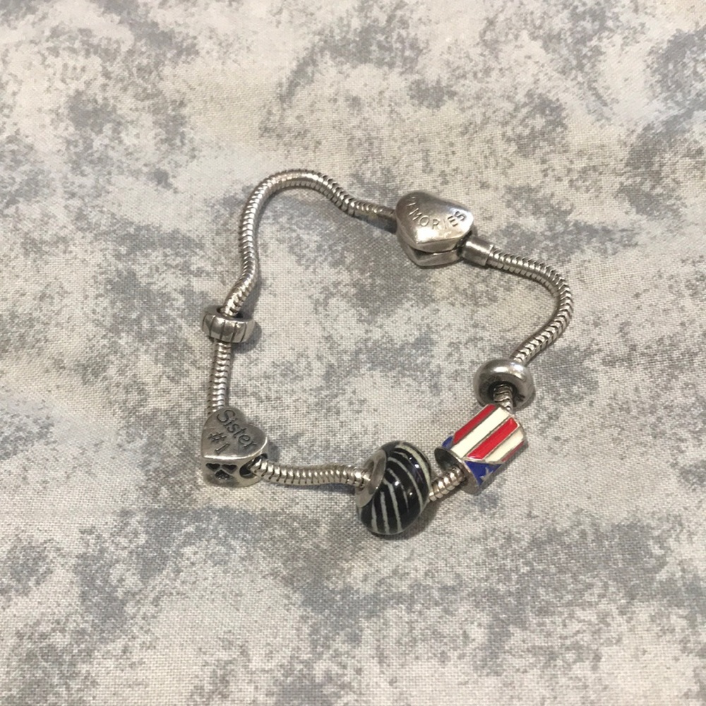 #1 Sister Memories bracelet patriotic zebra heart silver